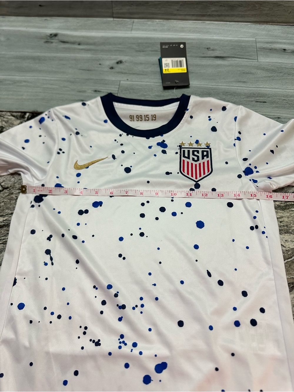 Nike White Splatter Soccer USA Jersey with Navy Accents M Young size - Picture 6 of 14